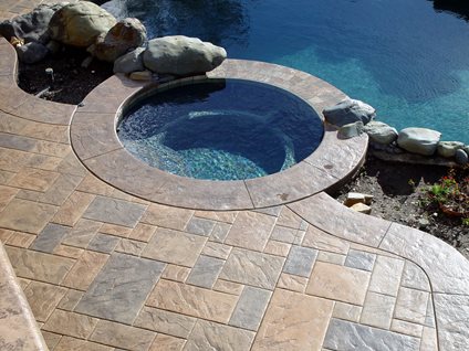 Square Stone, Earth Tone<br /><br /><br />
Concrete Pool Decks<br /><br /><br />
Apex Concrete Designs, Inc.<br /><br /><br />
Roseville, CA