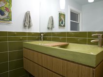 绿色混凝土浴室水槽混凝土水槽达到安静设计夏洛特，北卡罗来纳州
