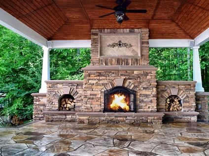 Stamped Patio with Fireplace