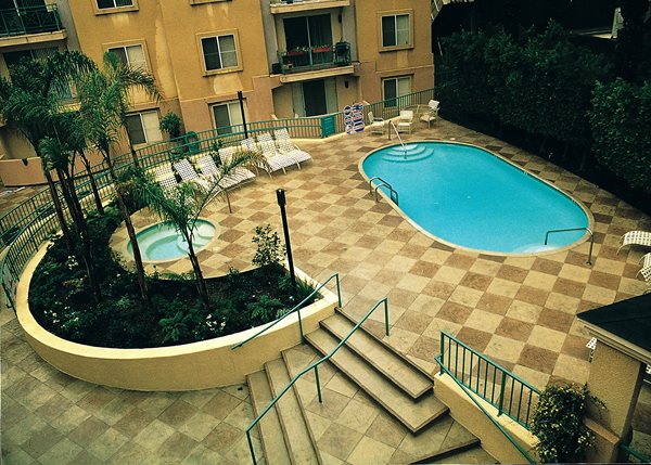 Two Tone, Checker Board Concrete Pool deck Concrete Solutions Products by Rhino Linings®，San Diego, CA