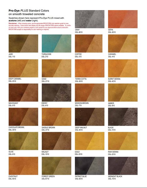 Concrete Dye, Color Chart
Site
Brickform
Rialto, CA